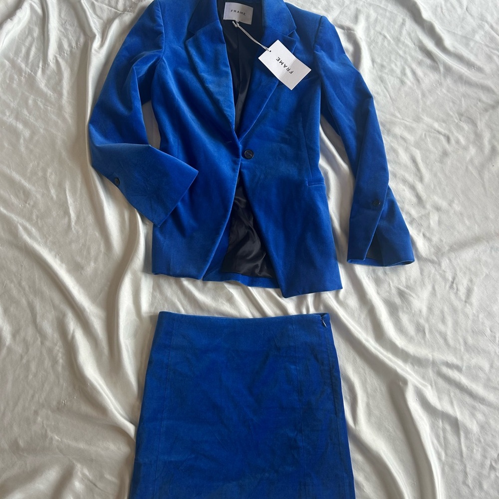 Frame Denim Blue Women's Jacket & Skirt Set